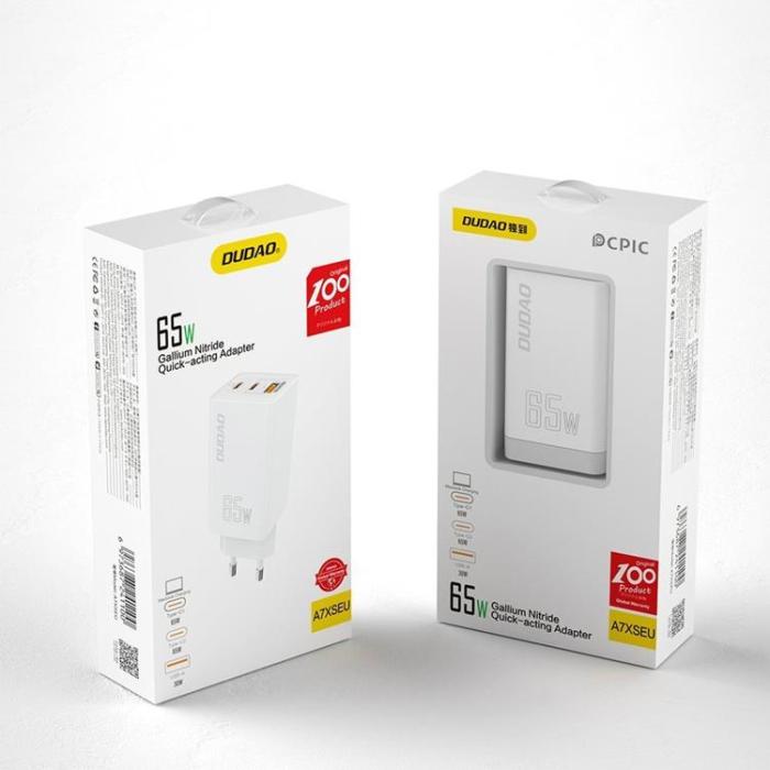 UTGATT1 - Dudao GaN Fast Väggladdare 65W USB Till 2x Typ-C - Vit