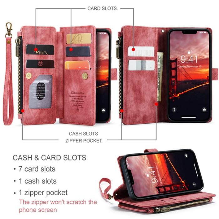 Caseme - CASEME iPhone 15 Plus Plånboksfodral C30 Zipper - Röd