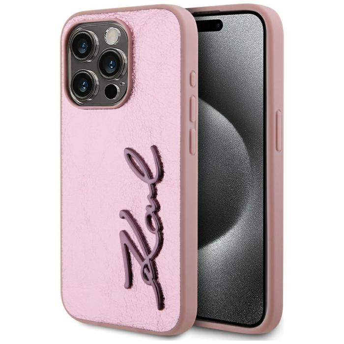 KARL LAGERFELD - Karl Lagerfeld Mobilskal till iPhone 15 Pro MagSafe Wrinkled Metal Signature