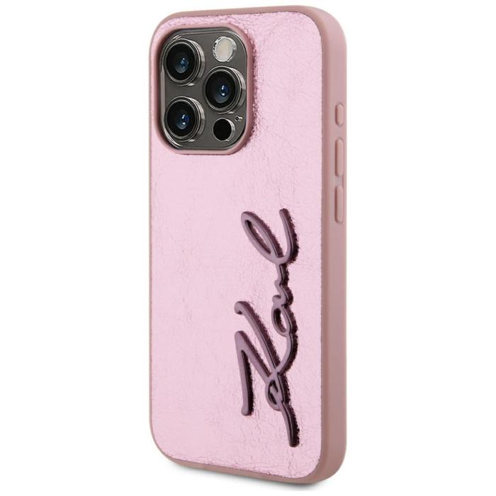 KARL LAGERFELD - Karl Lagerfeld Mobilskal till iPhone 15 Pro MagSafe Wrinkled Metal Signature