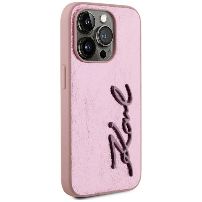 KARL LAGERFELD - Karl Lagerfeld Mobilskal till iPhone 15 Pro MagSafe Wrinkled Metal Signature