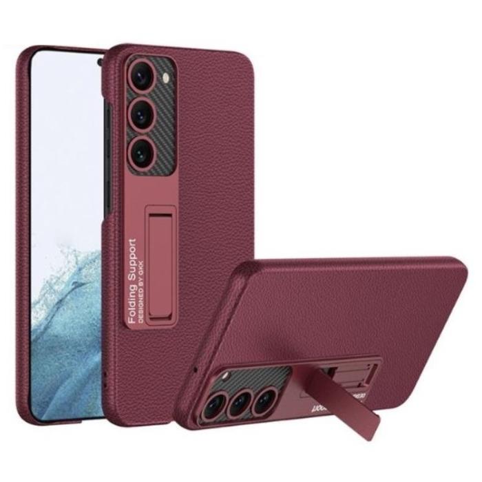 GKK - GKK Galaxy S23 Mobilskal Kickstand PU-Läder - Vinröd