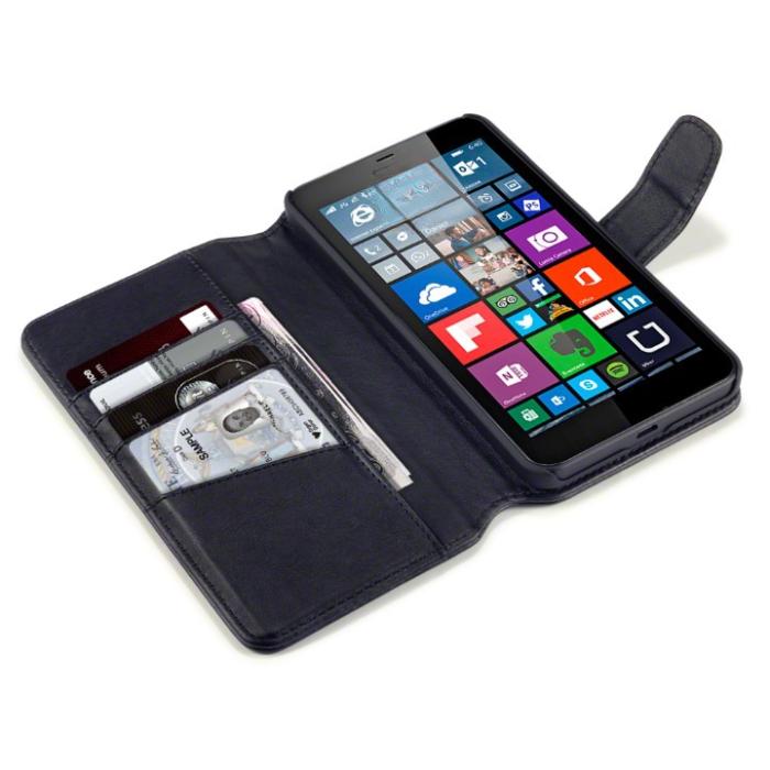 UTGATT5 - Plånboksfodral av äkta läder till Microsoft Lumia 640 XL - Svart