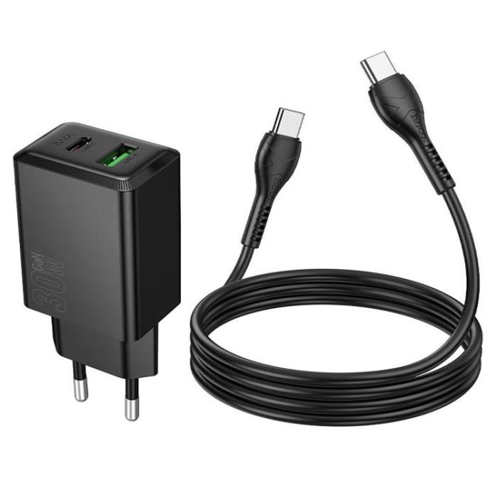 Hoco - Hoco Snabbladdare PD 30W USB-A USB-C QC3.0 AFC 3A med USB-C Kabel N71 - Svart
