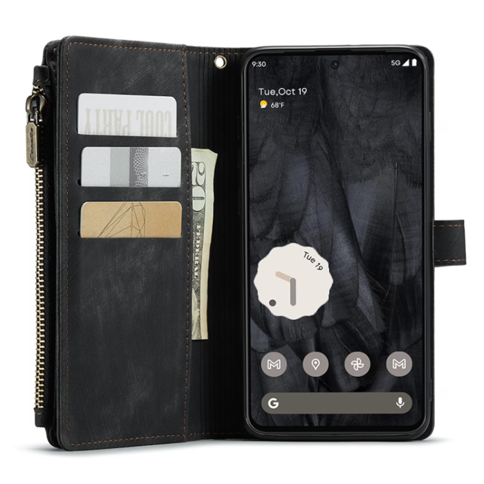 Caseme - Caseme Google Pixel 8 Pro Plånboksfodral Zipper - Svart