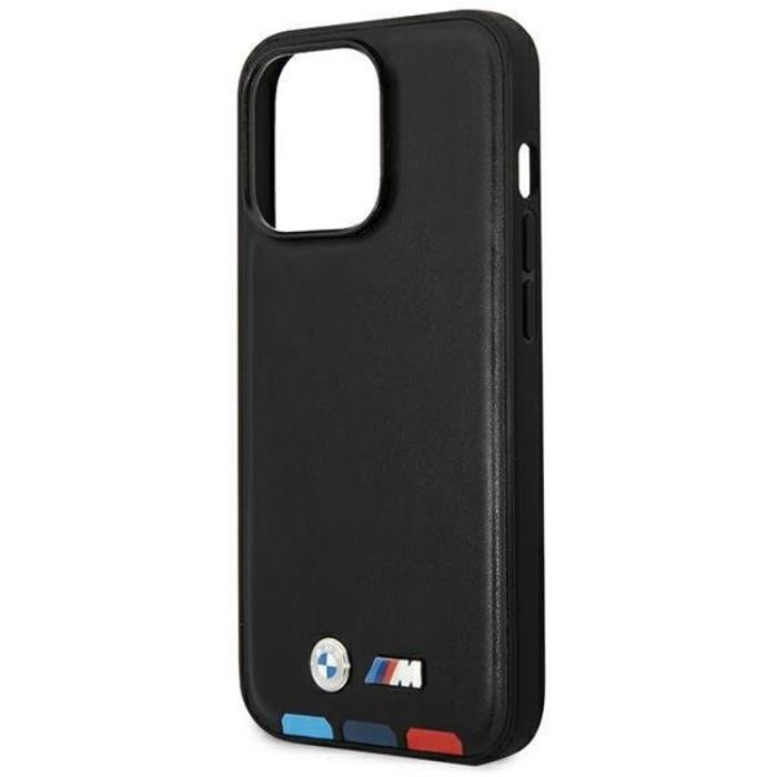 BMW - BMW iPhone 14 Pro Max Skal Läder Stamp Tricolor - Svart