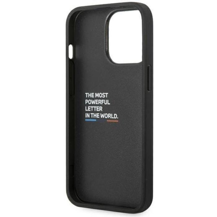 BMW - BMW iPhone 14 Pro Max Skal Läder Stamp Tricolor - Svart