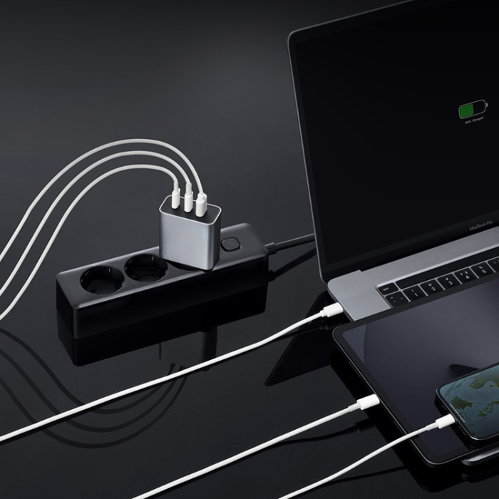 Cuktech - Cuktech Snabbladdare 65W 2xUSB-C 1xUSB-A GaN - Grå