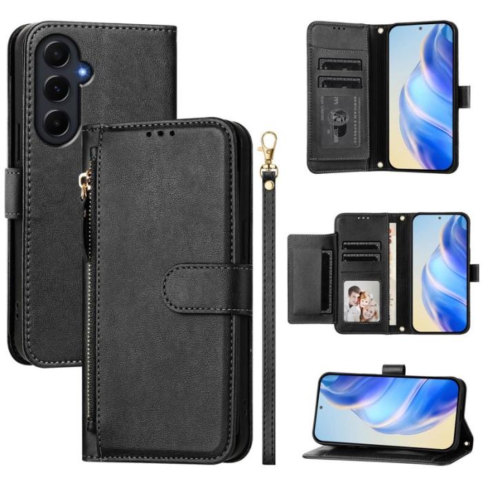 OEM - ZIZO Samsung Galaxy A55 5G Plånboksfodral Konstläder Med Dragkedja - Svart