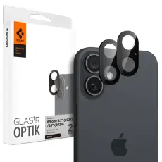 Spigen - [2-Pack] Spigen iPhone 16/16 Plus Kameralinsskydd H&auml;rdat glas Optik Pro - Svart
