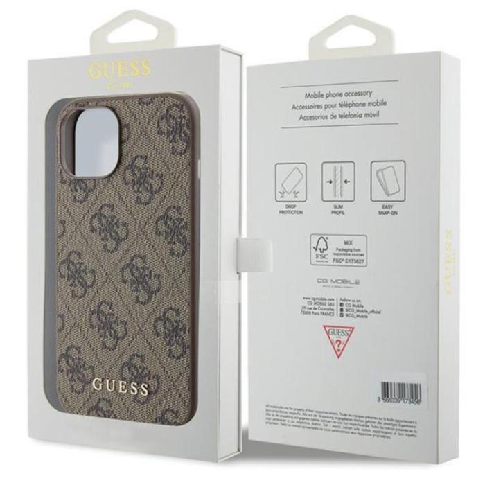 Guess - Guess iPhone 15 Mobilskal Metall Gold Logo - Brun