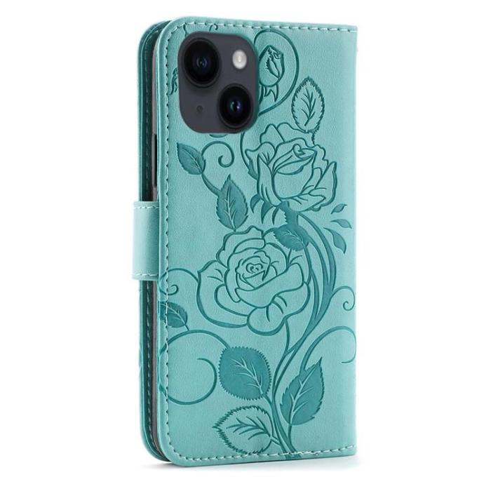 A-One Brand - iPhone 14 Plus Plånboksfodral Imprinted Roses - Turkos