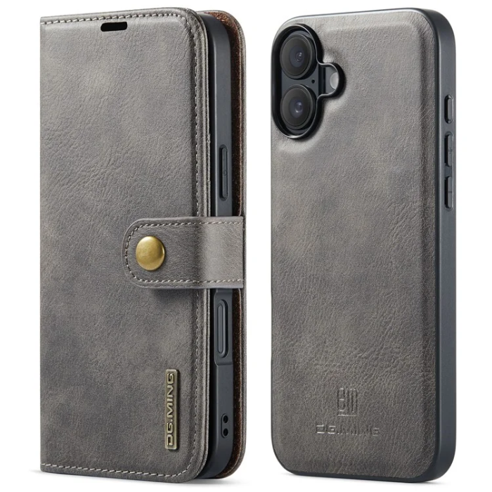 DG.MING - DG.MING iPhone 16 Plånboksfodral Split Läder - Grå