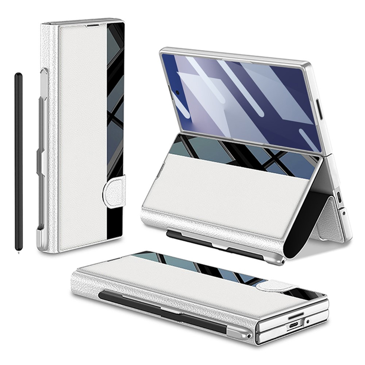 GKK Galaxy Z Fold 7 Plånboksfodral Pennfack Med Härdat Glas - Silver | 2353 | AlltMobil