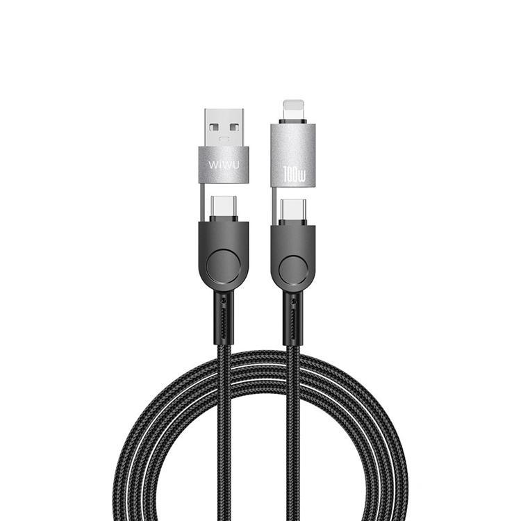 WIWU 4in1 USB-C/USB-A Till USB-C/Lightning Kabel 100W 1.2m Raptor - Svart | 3541 | AlltMobil