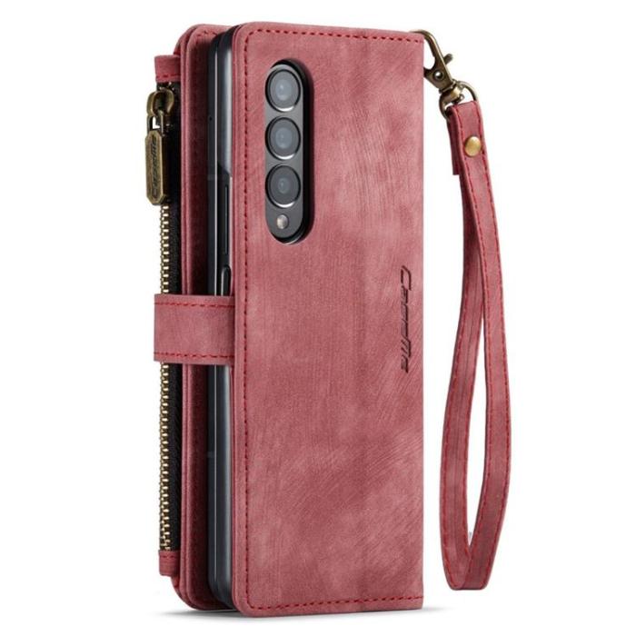 Caseme - CASEME Galaxy Z Fold 4 Plånboksfodral Zipper PU-Läder Stativ - Röd