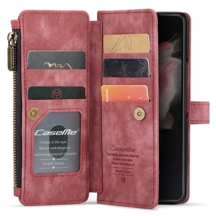 Caseme - CASEME Galaxy Z Fold 4 Plånboksfodral Zipper PU-Läder Stativ - Röd