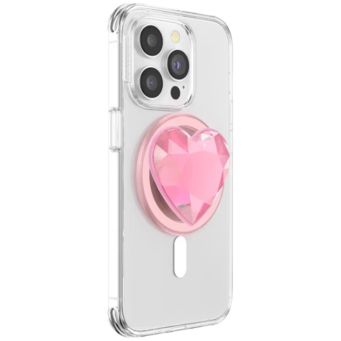 PopSockets - PopSockets MagSafe Popuphållare och Stativ Crystal Heart Grip - Rosa