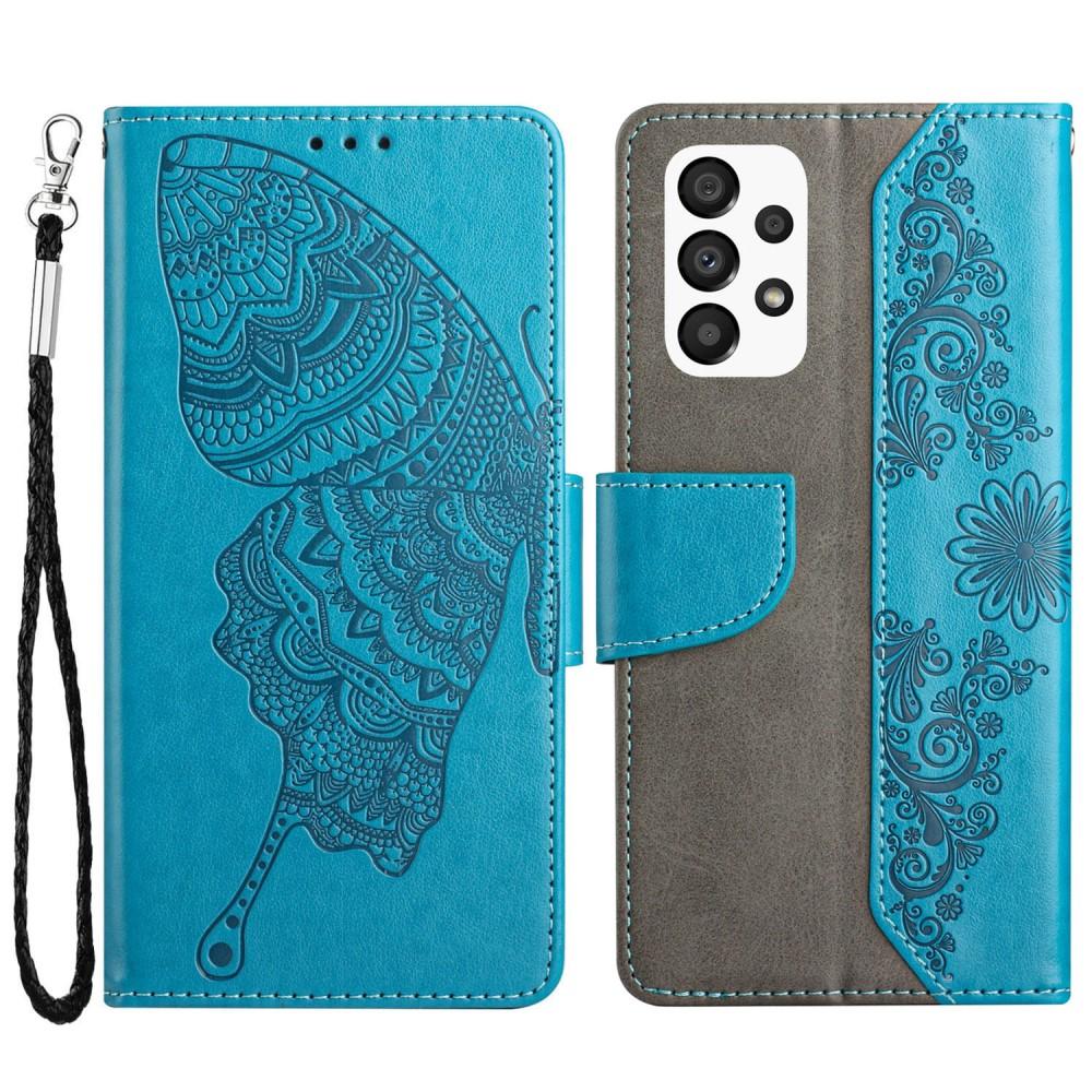 Butterfly Flower Imprinted Plånboksfodral Galaxy A13 4G - Blå | 2353 | AlltMobil