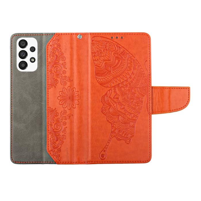 OEM - Butterfly Flower Imprinted Plånboksfodral Galaxy A13 4G - Orange