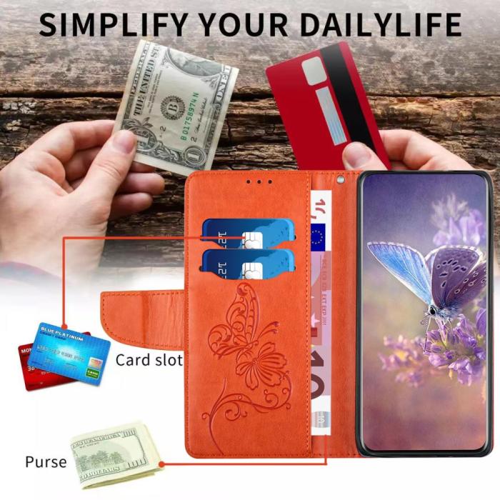 OEM - Butterfly Flower Imprinted Plånboksfodral Galaxy A13 4G - Orange