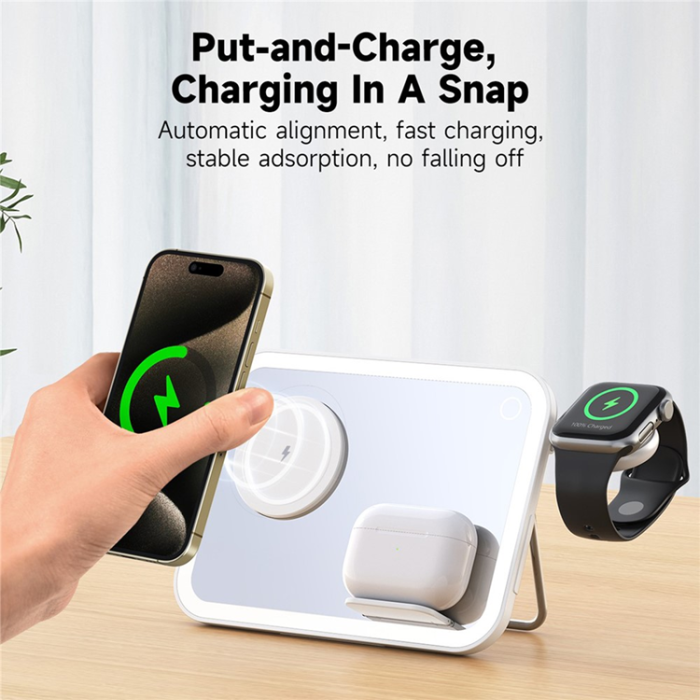 OEM - 3in1 MagSafe Trådlös Laddare iPhone Apple Watch Airpods V22 - Vit