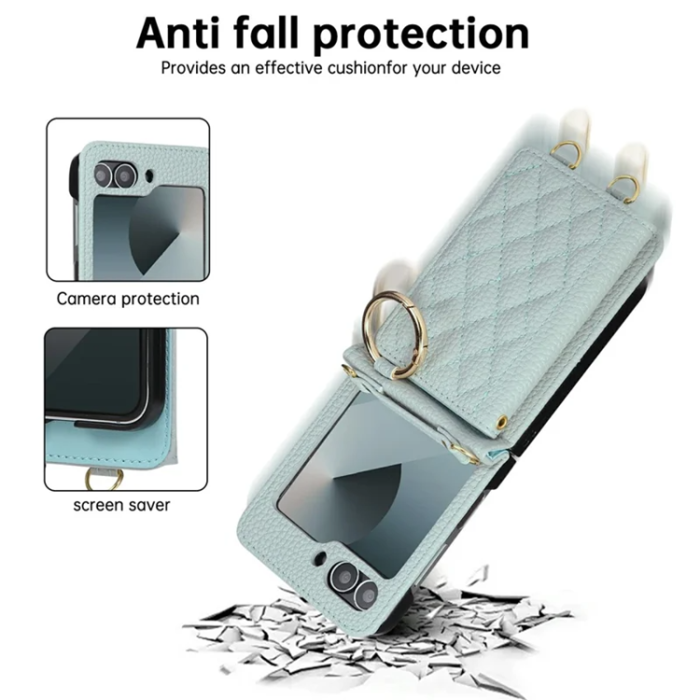A-One Brand - Galaxy Z Flip 7 FE / Z Flip 6 Mobilskal Korthållare Kickstand Rhombus - Blå