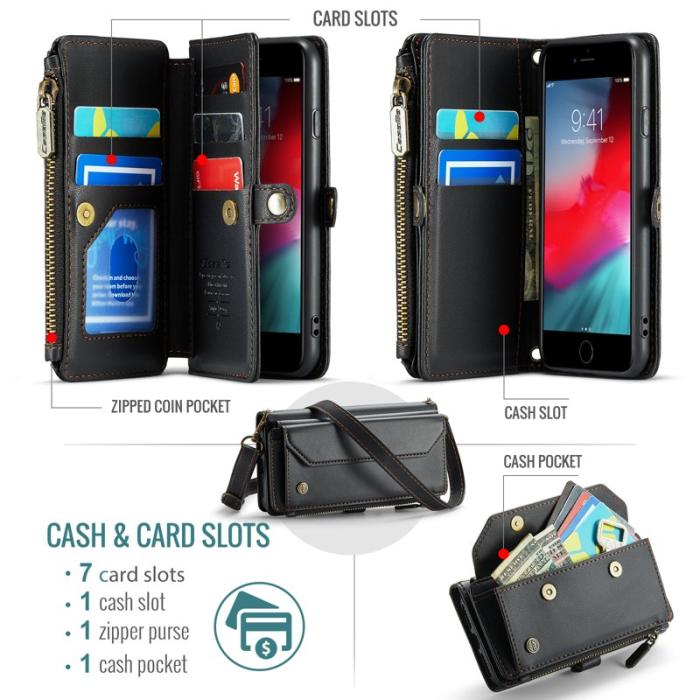 Caseme - CASEME Plånboksfodral Konstläder för iPhone 6/6s/7/8/SE 2020/2022 - Svart
