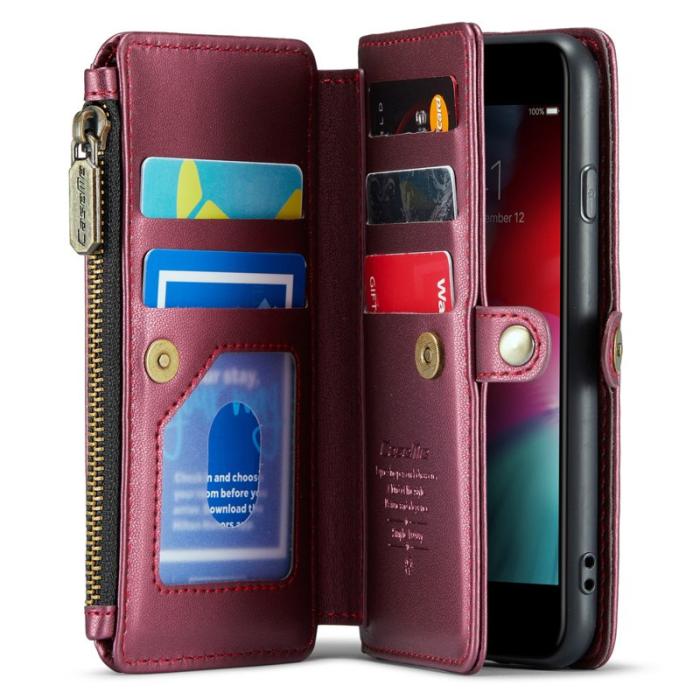 Caseme - CASEME Plånboksfodral Konstläder för iPhone 6/6s/7/8/SE 2020/2022 Vinröd
