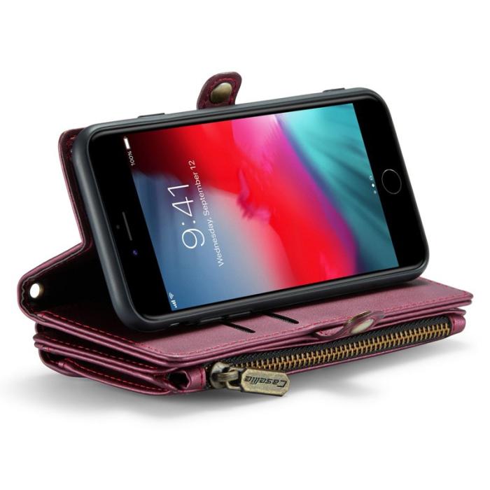 Caseme - CASEME Plånboksfodral Konstläder för iPhone 6/6s/7/8/SE 2020/2022 Vinröd