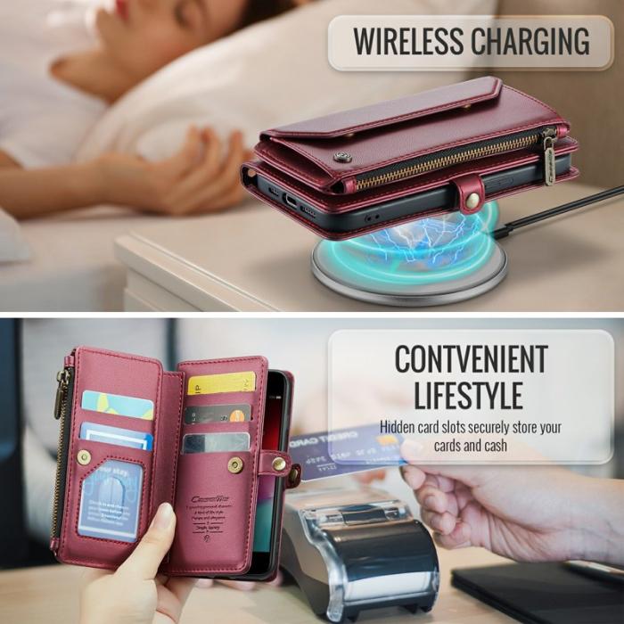 Caseme - CASEME Plånboksfodral Konstläder för iPhone 6/6s/7/8/SE 2020/2022 Vinröd