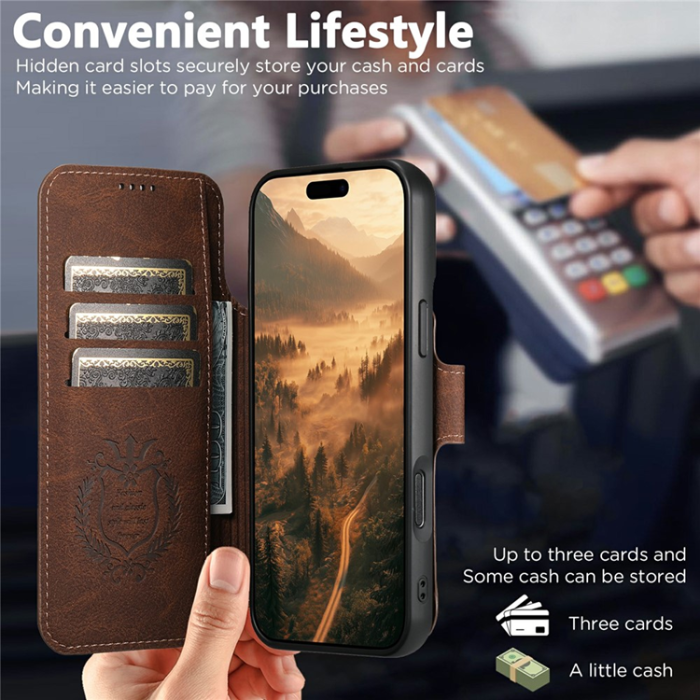 SUTENI - SUTENI iPhone 17 Pro Plånboksfodral Detachable Q-05 - Brun