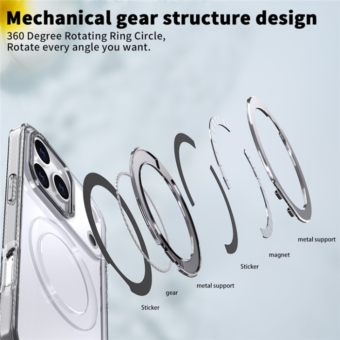 A-One Brand - iPhone 17 Pro Max Mobilskal Ring Kickstand TPU PC - Transparent