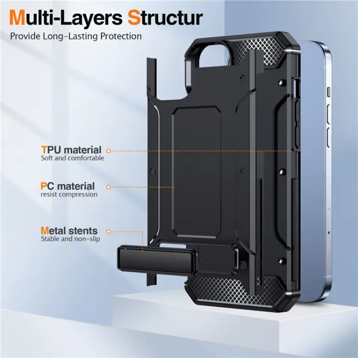 OEM - iPhone 13/iPhone 14 Mobilskal Kickstand Shockproof - Svart