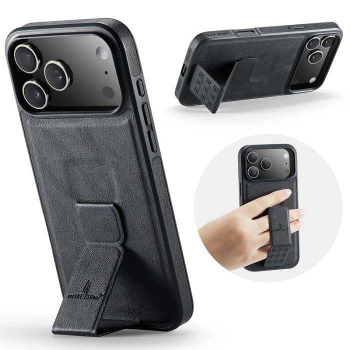 FIERRE SHANN - FIERRE SHANN för iPhone 17 Pro Fodral Kickstand KonstLäder - Svart