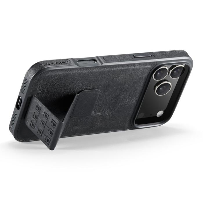 FIERRE SHANN - FIERRE SHANN för iPhone 17 Pro Fodral Kickstand KonstLäder - Svart
