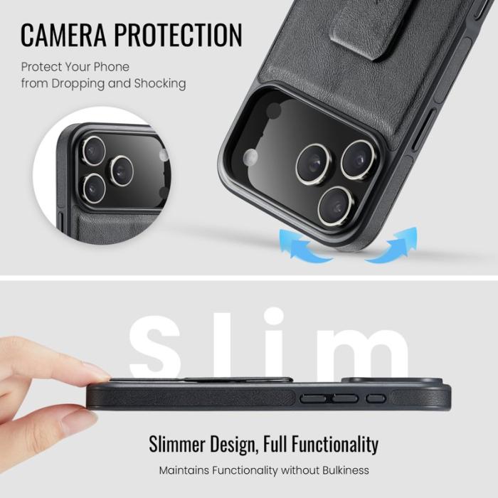 FIERRE SHANN - FIERRE SHANN för iPhone 17 Pro Fodral Kickstand KonstLäder - Svart