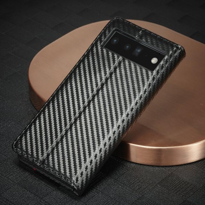 LC.imeeke - LC.IMEEKE Google Pixel 7a Plånboksfodral Konstläder - Kolfibertextur - Svart