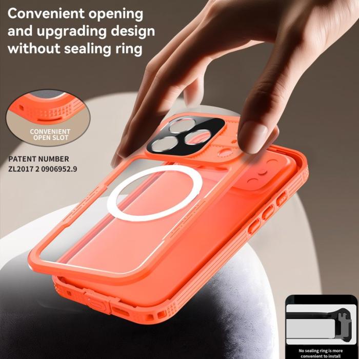 SHELLBOX - SHELLBOX iPhone 17 Pro Vattentätt Fodral MagSafe Klar Orange