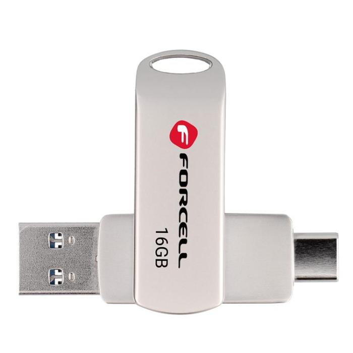 Forcell - Forcell Pendrive 16GB USB 3.2 Gen 1(USB-A/USB-C) - Silver