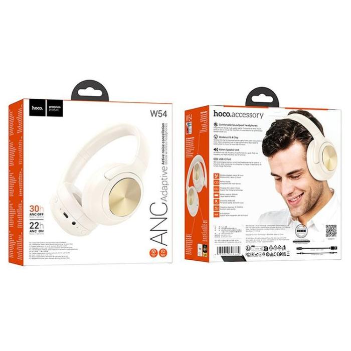 Hoco - Hoco Over-Ear Hörlurar Trådlösa Bluetooth ANC W54 - Milky Vit