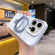 A-One Brand - Mobilskal f&ouml;r iPhone 15 Pro Max MagSafe Liquid Silikon Kickstand - Babybl&aring;