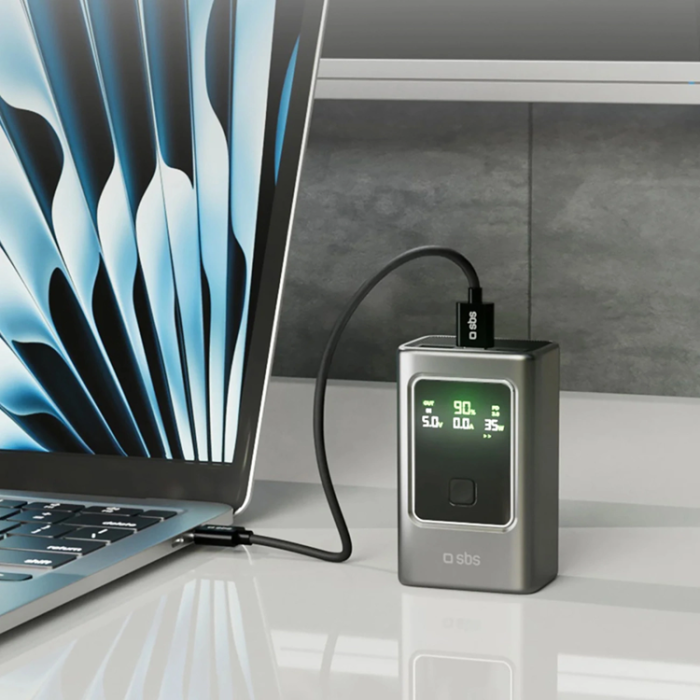 SBS - SBS Powerbank 10000mAh 35W PD med LCD - Grå