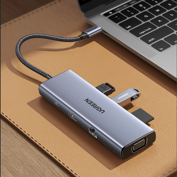 Ugreen - Ugreen HUB Adapter VGA, HDMI, RJ45, USB-C, SD/TF Kortläsare, USB-A