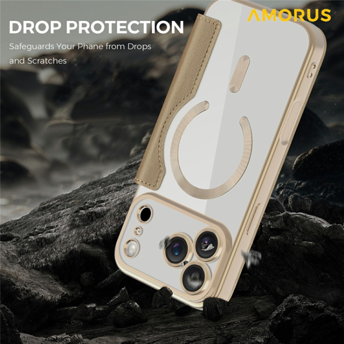 Amorus - AMORUS iPhone 17 Pro Max Plånboksfodral MagSafe RFID Blocking - Guld