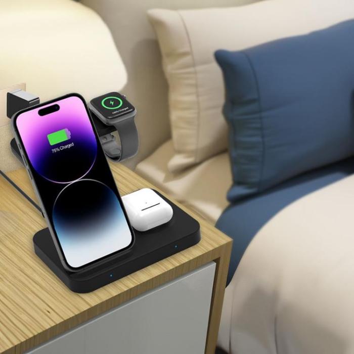 Tech-Protect - Tech-Protect 3in1 Qi 15W-A37 Trådlös Laddare För Android & Apple - Svart