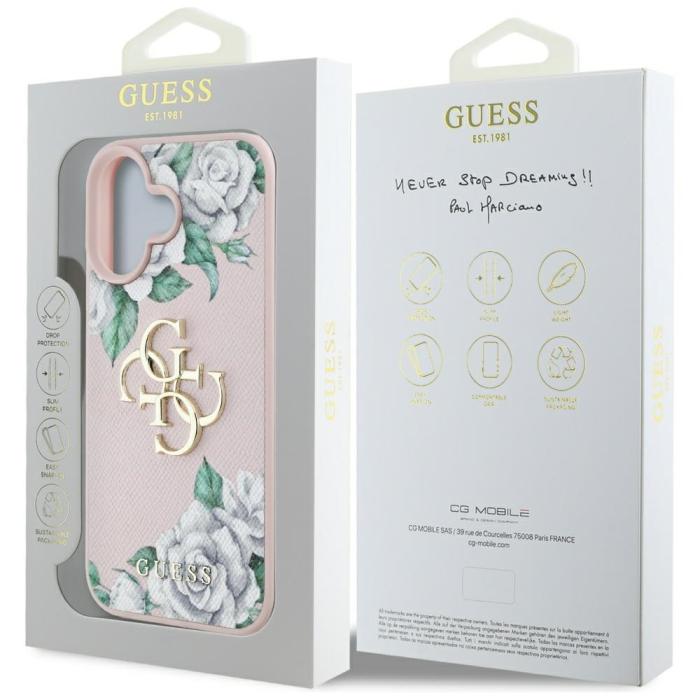 Guess - Guess iPhone 16 Mobilskal Grained Roses Big 4G logo - Rosa