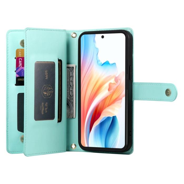 OEM - Samsung Galaxy S26 Fodral Dragkedja Äkta Läder - Mintgrön