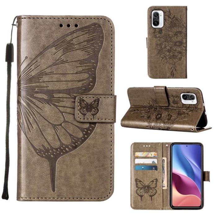 A-One Brand - Butterfly Flower Imprinted Plånboksfodral Xiaomi 12 Pro - Grå