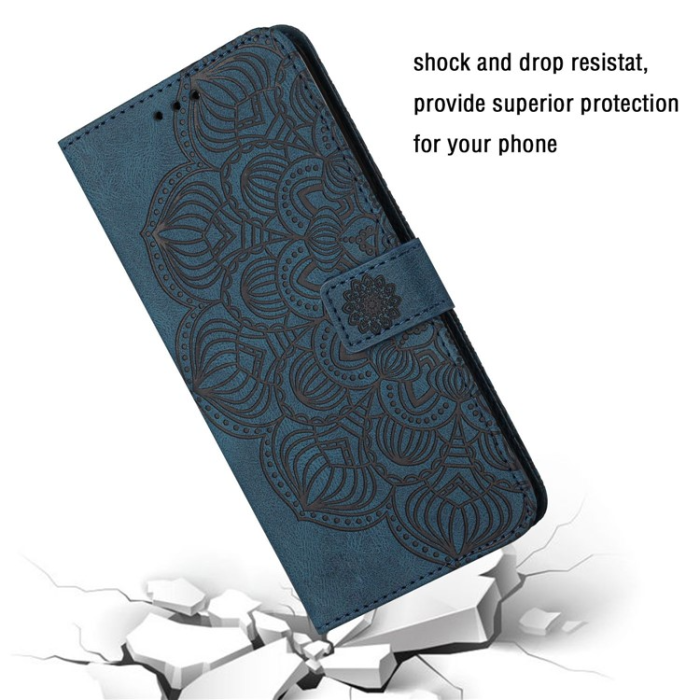 A-One Brand - Galaxy A14 5G/4G Plånboksfodral Mandala Flower Imprinted - Blå